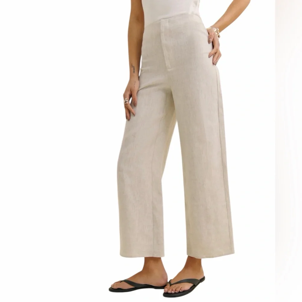 REFORMATION NWT JONI LINEN CROPPED PANT IN OATMEAL. - Picture 2 of 7